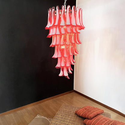 Glass Red Petals Spiral Chandelier