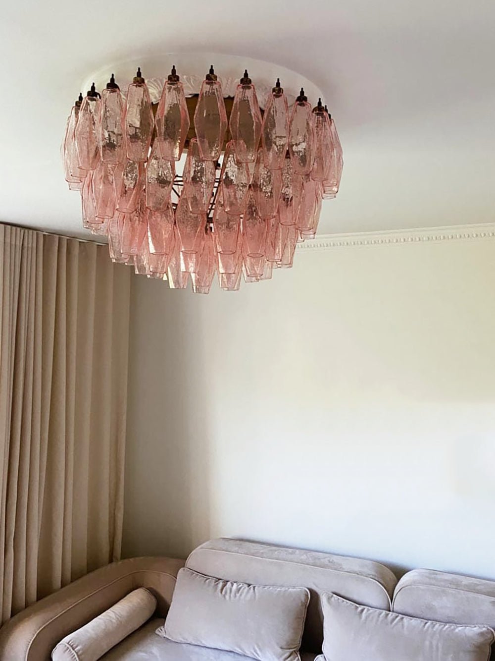Rhombus Pink Glass Ceiling Lamp