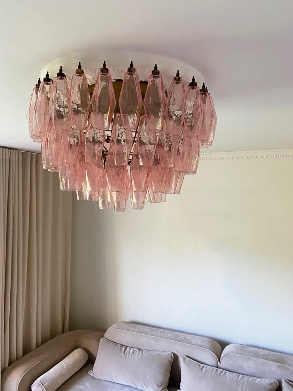Rhombus Pink Glass Ceiling Lamp