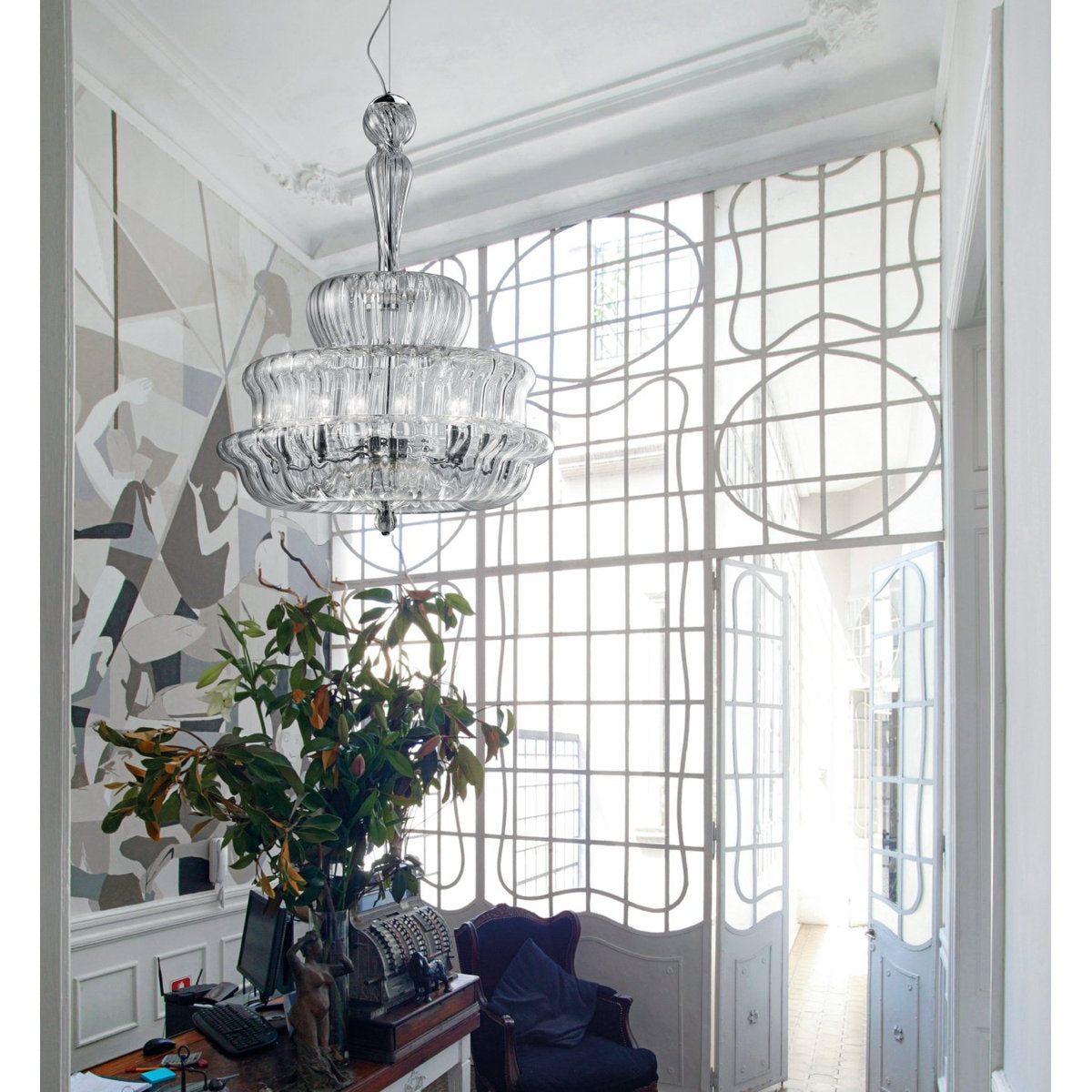 Novecento Suspension G Crystal Striped Glass Glossy Chrome E12 Ul