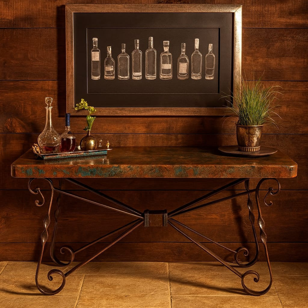 Oxidized Copper Console Table With Hand-forged Iron Base | 1212cc Oc