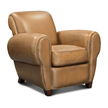 Parisian Leather Armchair Chair with Ottoman