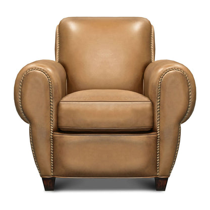 Parisian Leather Armchair Chair with Ottoman