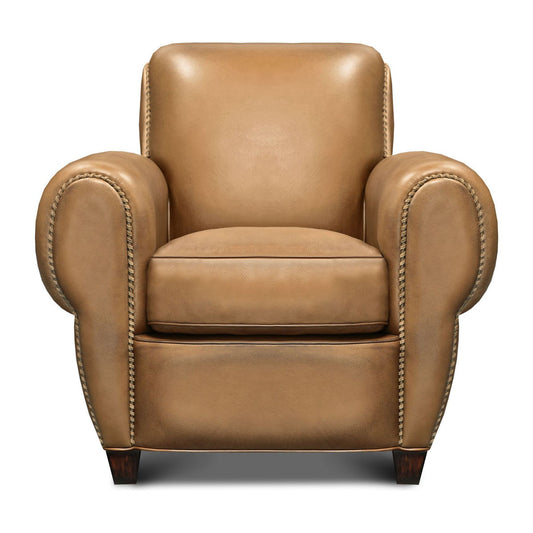 Parisian Leather Armchair Chair with Ottoman