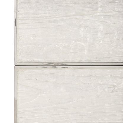 Parkhurst 2 - Drawer Stainless Steel Nightstand in Sheen White Lacquer/Silver Leaf