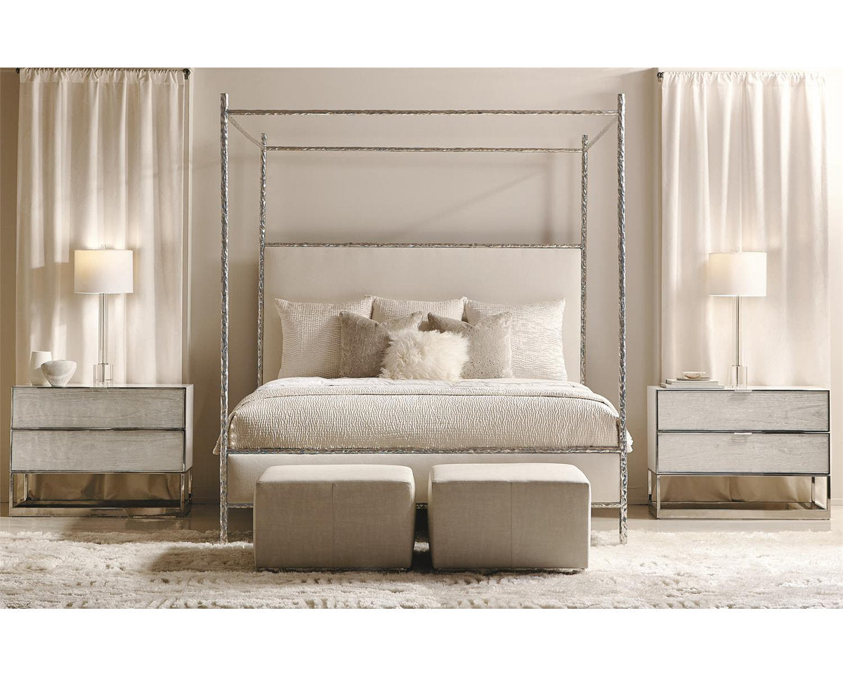 Parkhurst 2 - Drawer Stainless Steel Nightstand in Sheen White Lacquer/Silver Leaf
