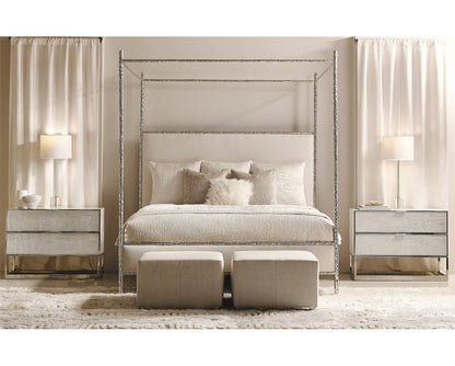 Parkhurst 2 - Drawer Stainless Steel Nightstand in Sheen White Lacquer/Silver Leaf