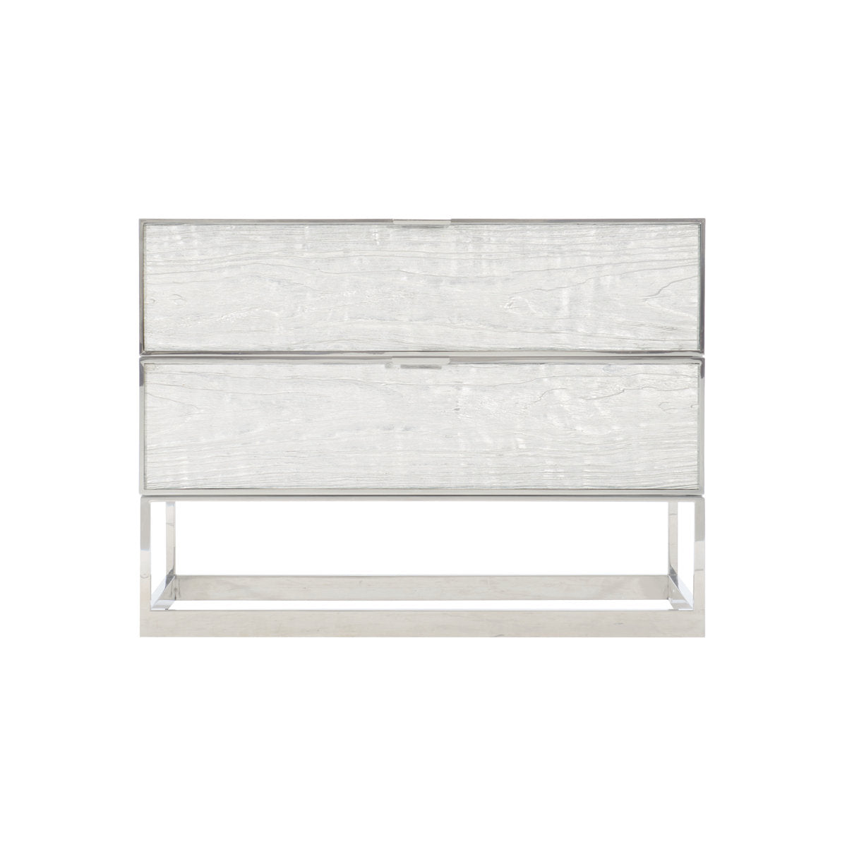 Parkhurst 2 - Drawer Stainless Steel Nightstand in Sheen White Lacquer/Silver Leaf