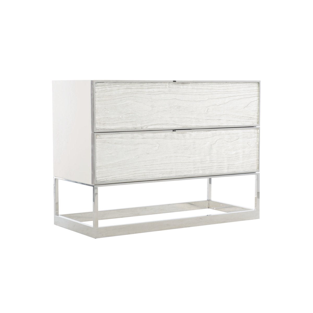 Parkhurst 2 - Drawer Stainless Steel Nightstand in Sheen White Lacquer/Silver Leaf