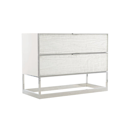 Parkhurst 2 - Drawer Stainless Steel Nightstand in Sheen White Lacquer/Silver Leaf