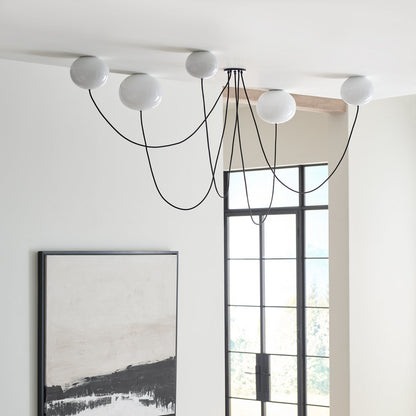 Peter Bristol Helium 5-light extra large LED chandelier in matte black finish with glass shades