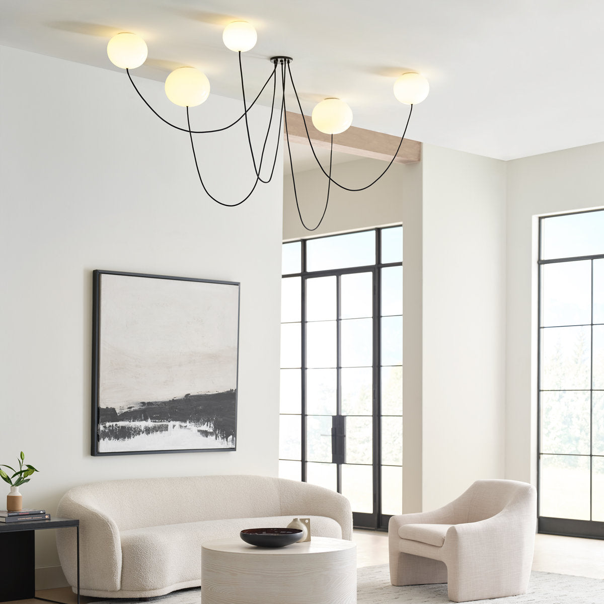 Peter Bristol Helium 5-light extra large LED chandelier in matte black finish with glass shades