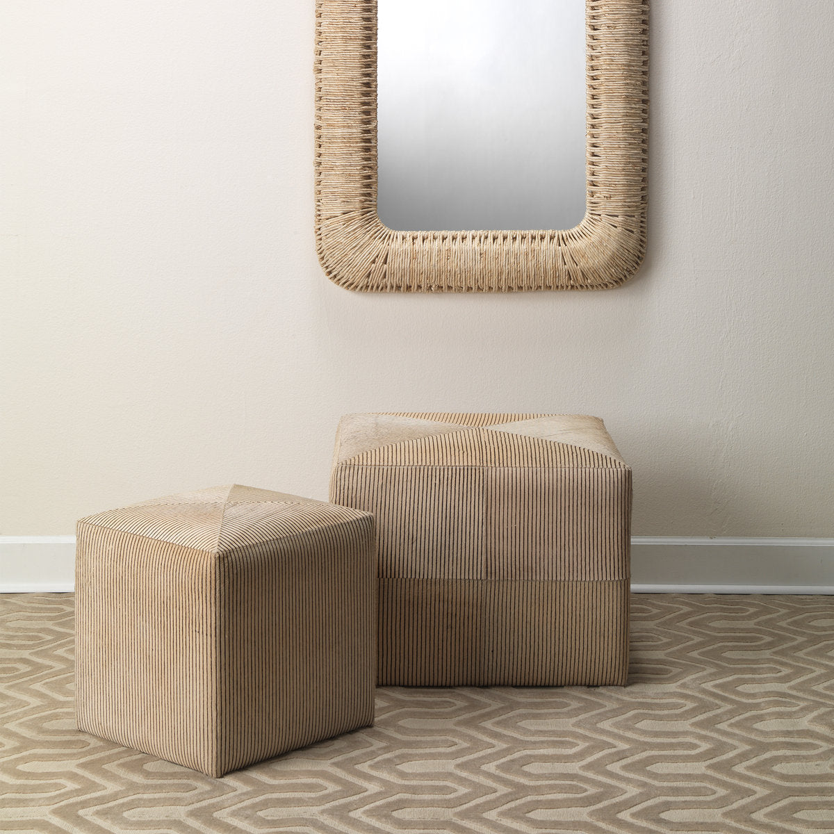 Pinstriped Square Ottoman