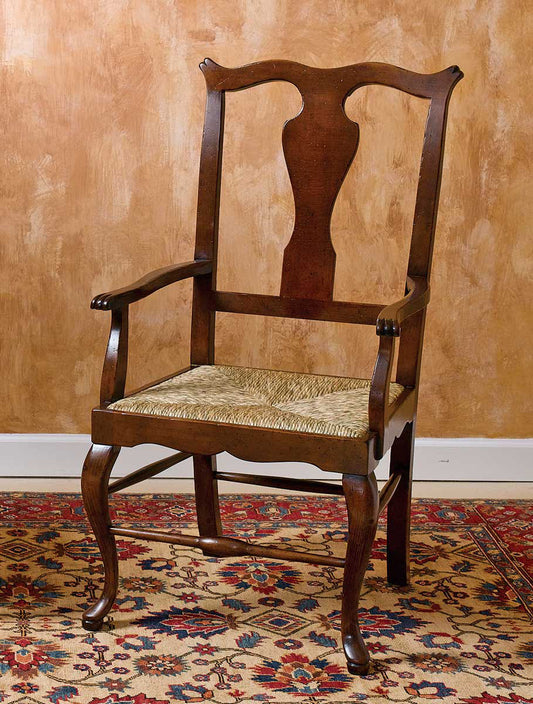 Queen Anne Back Arm Chair in Brown/Beige