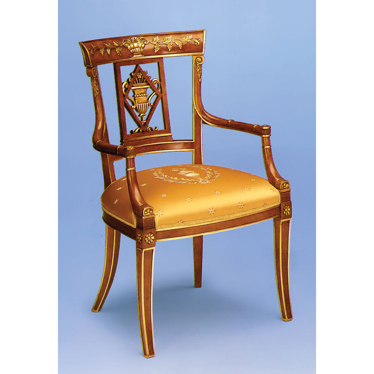 Queen Anne Back Arm Chair in Gold/Brown