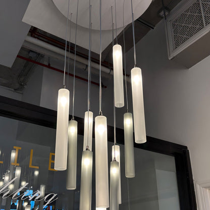 Rainfall 11 Frosted White & Grey Glass Pendants Chandelier