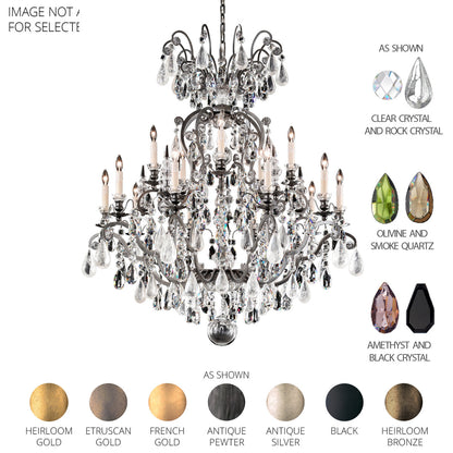Renaissance Rock Crystal 15 Light 38in x 44in Chandelier in Black with Amethyst and Black Diamond Heritage Handcut and Quartz Rock Crystals