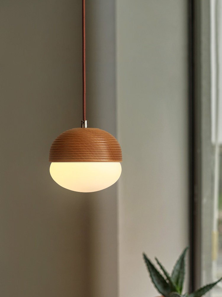 Ribbed Wood Globe Pendant Light