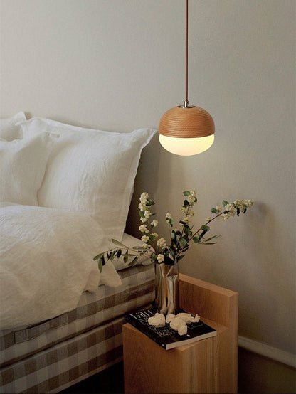Ribbed Wood Globe Pendant Light