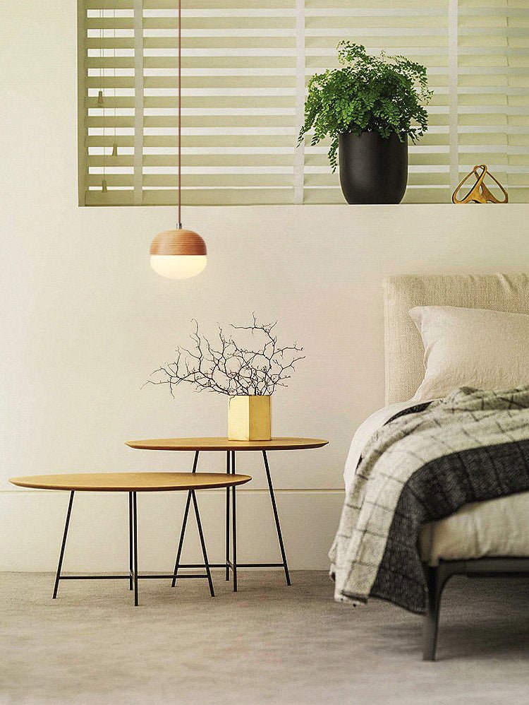 Ribbed Wood Globe Pendant Light