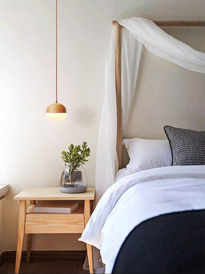 Ribbed Wood Globe Pendant Light