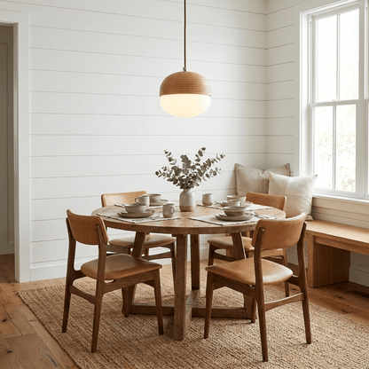 Ribbed Wood Globe Pendant Light