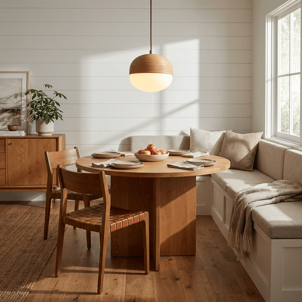 Ribbed Wood Globe Pendant Light