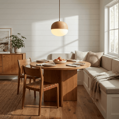 Ribbed Wood Globe Pendant Light