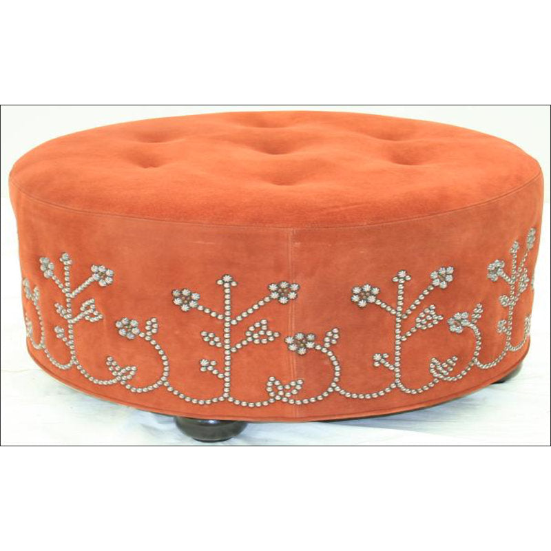 Round Leather Ottoman