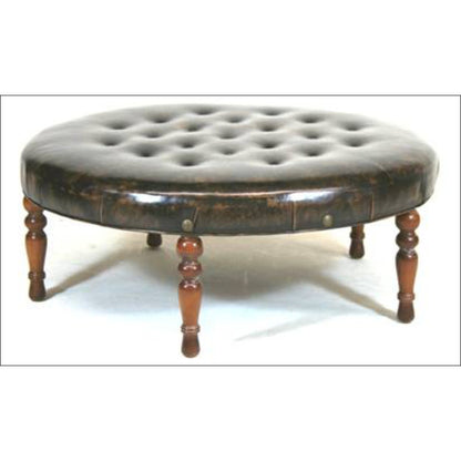 Round Leather Ottoman
