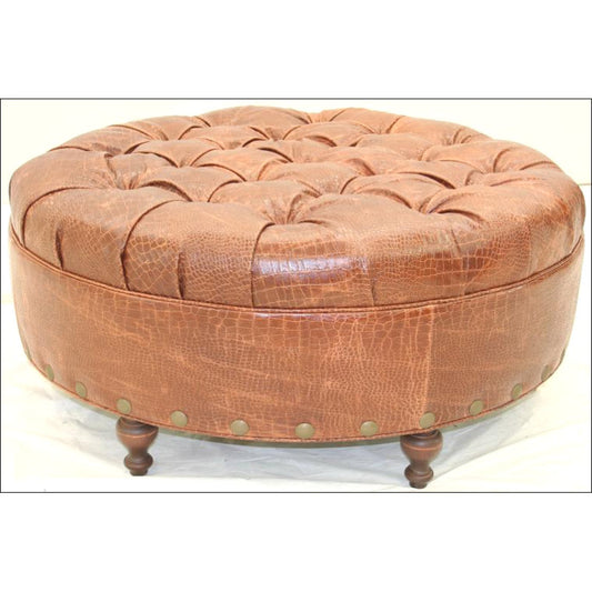 Round Leather Ottoman