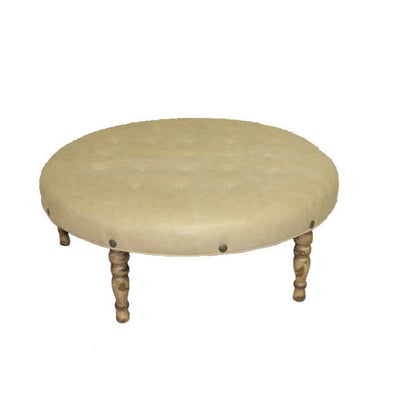 Round Leather Ottoman