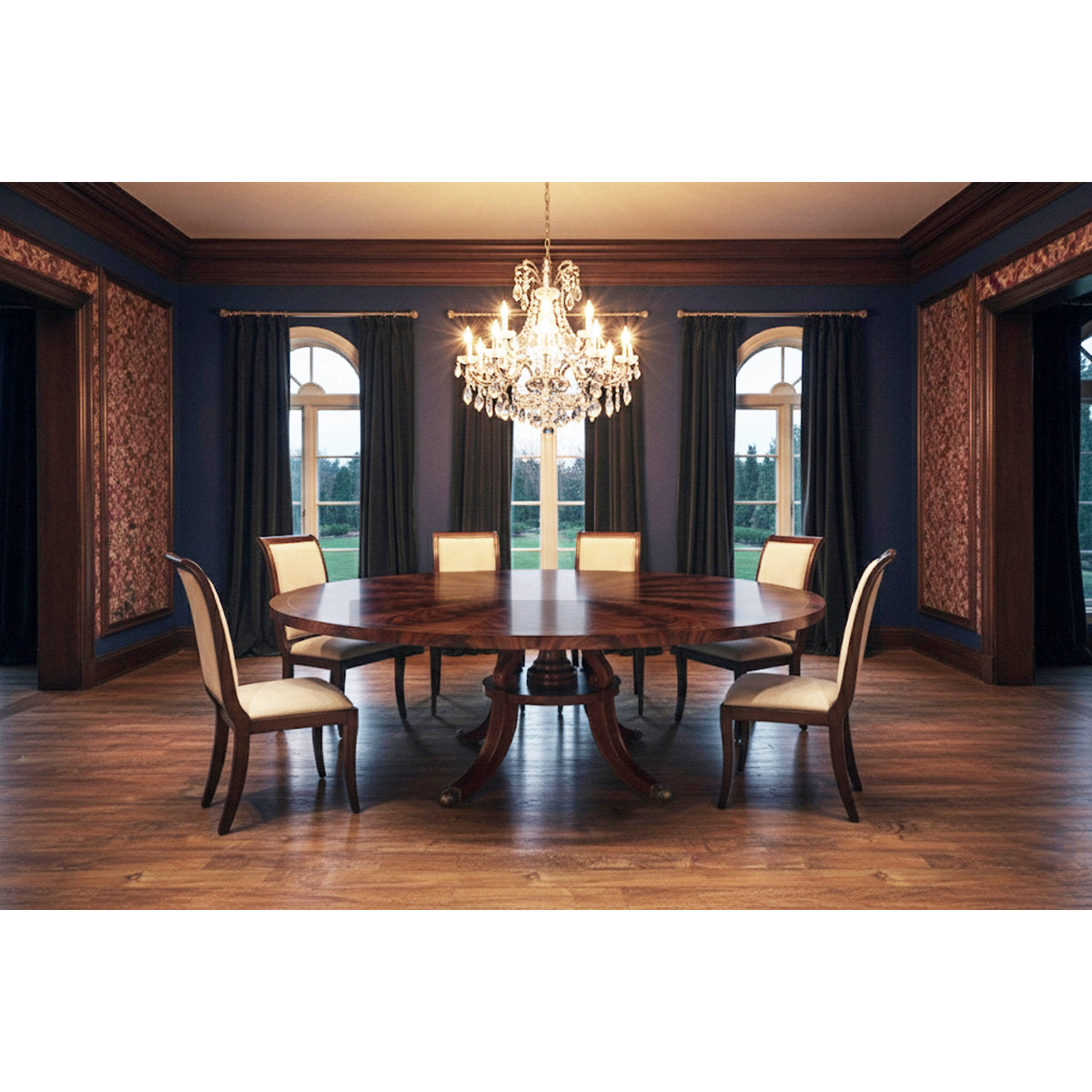 Round Mahogany Dining Table Seats 10-12 People