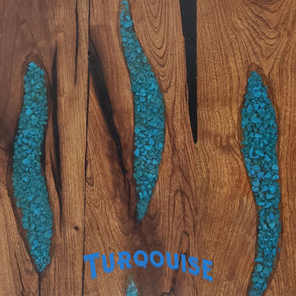 Round Mesquite Coffee Table With Turquoise Inlay 鈥?Solid Mesquite Wood & Iron Base 鈥?Southwestern Rustic Living Room Centerpiece
