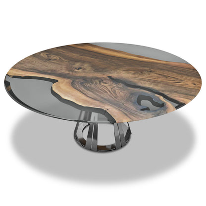 Round Walnut Wood Dining Table