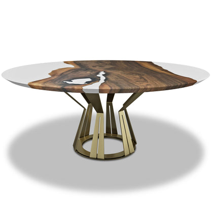 Round Walnut Wood Dining Table