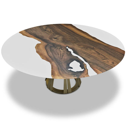 Round Walnut Wood Dining Table