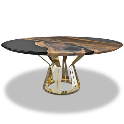Round Walnut Wood Dining Table
