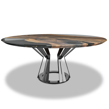 Round Walnut Wood Dining Table