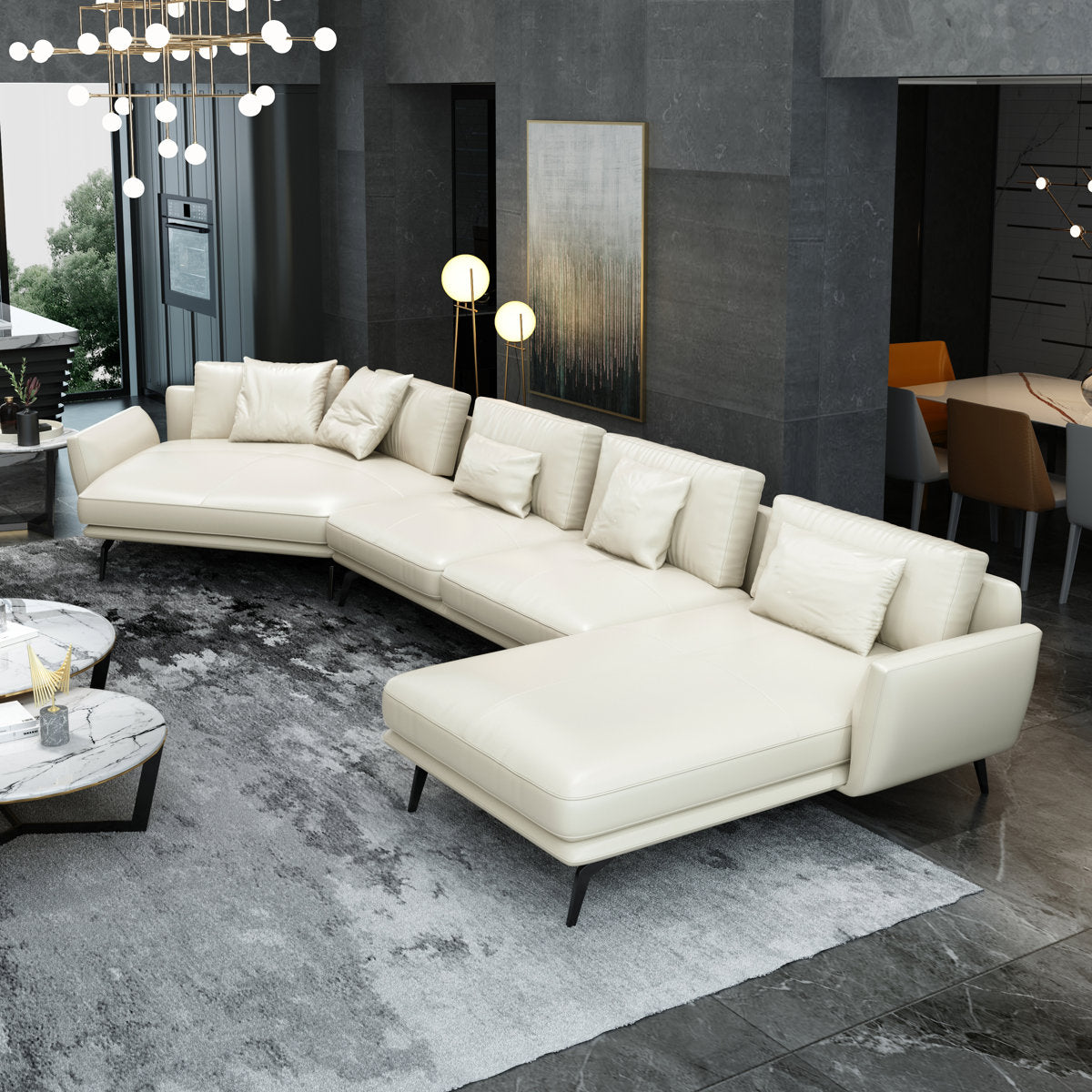 Santiago Collection 174'' Genuine Leather Right Hand Facing Modular Sofa & Chaise