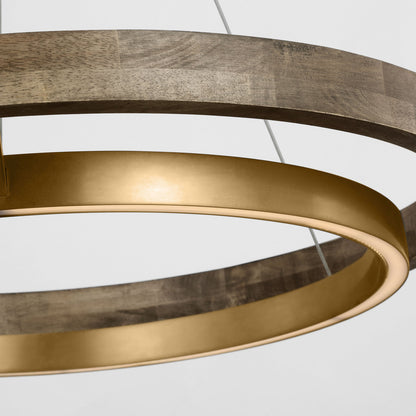 Sean Lavin Grace LED 30'' dimmable chandelier in natural brass and weathered oak wood finish