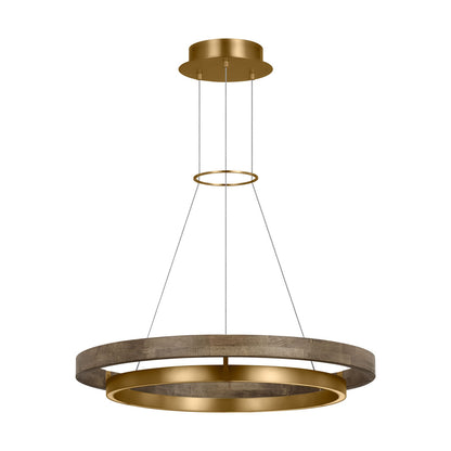 Sean Lavin Grace LED 30'' dimmable chandelier in natural brass and weathered oak wood finish
