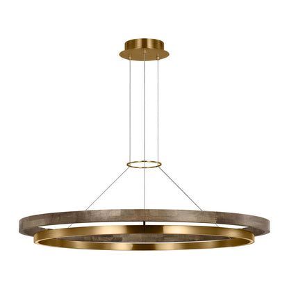 Sean Lavin Grace LED 48'' dimmable chandelier in natural brass and weathered oak wood finish
