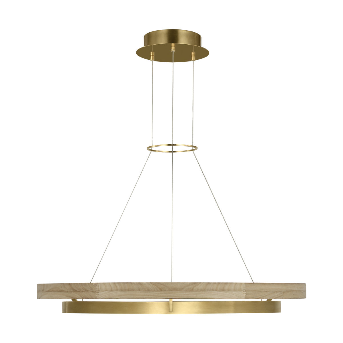Sean Lavin Grace LED Ring Chandelier in Hand Rubbed Antique Brass/Natural Oak with Wood shade