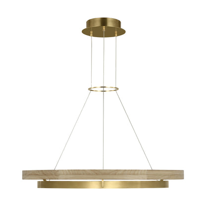 Sean Lavin Grace LED Ring Chandelier in Hand Rubbed Antique Brass/Natural Oak with Wood shade