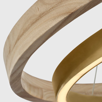Sean Lavin Grace LED Ring Chandelier in Hand Rubbed Antique Brass/Natural Oak with Wood shade