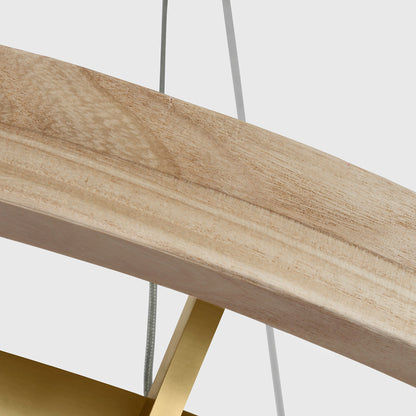 Sean Lavin Grace LED Ring Chandelier in Hand Rubbed Antique Brass/Natural Oak with Wood shade