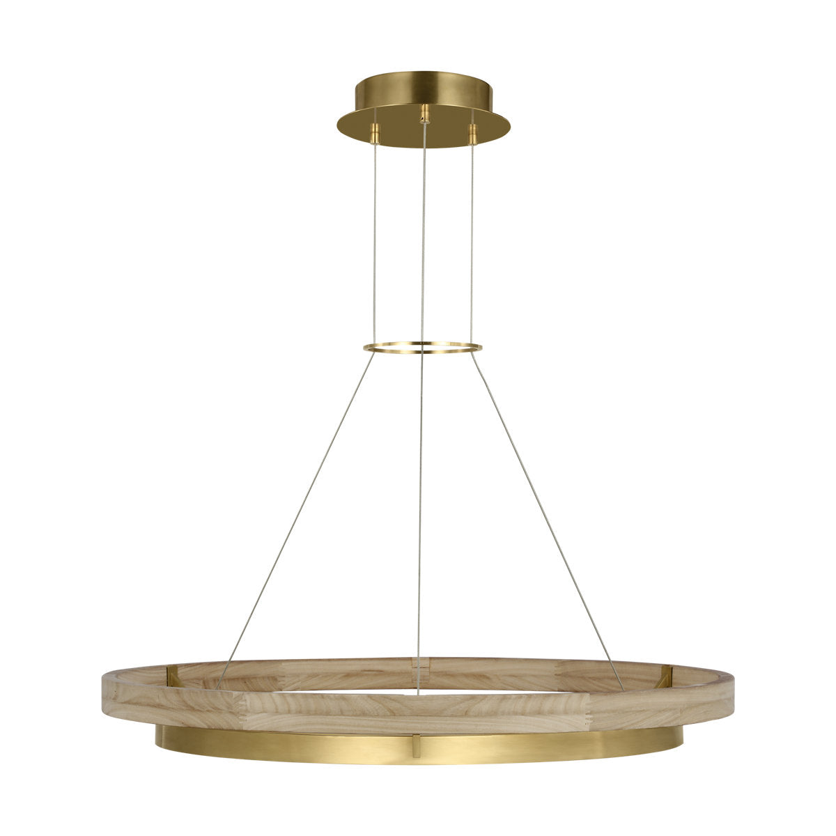 Sean Lavin Grace LED Ring Chandelier in Hand Rubbed Antique Brass/Natural Oak with Wood shade