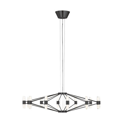 Sean Lavin Lassell large chandelier in natural brass finish with crystal glass shades