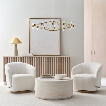 Sean Lavin Lassell large chandelier in natural brass finish with crystal glass shades